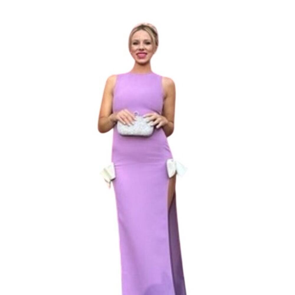 NEW REVOLVE Atoir Size 10 Purple White Cocktail Date Night Split Bow Maxi Dress - Picture 11 of 12